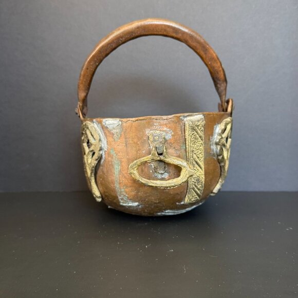 Antique Copper Cache Pot With Brass Embellishments Wobbly Bottom Unique French D - Picture 9 of 13